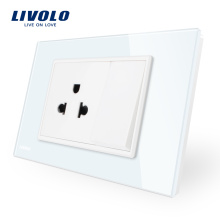 Interruptor de presión Livolo con toma de corriente, panel de vidrio de cristal blanco / negro VL-C9C1US1K-11/12